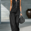 Women's Minimalist Sleeveless Jumpsuit with White Trim