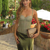 Leona | Corset Set with Satin Skirt in Moss Green