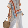 Caevan | Sophisticated Asymmetrical Blouse & Wide Leg Linen Pants
