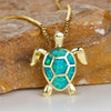 Vintage Green Fire Opal Turtle Pendant Necklace