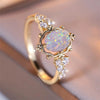 White Fire Opal Oval Stone Flower Ring