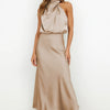 Carlina | Long Satin Dress with Halter Neck