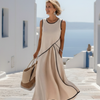 Soleia | Elegant Contrast Trim Draped Maxi Dress