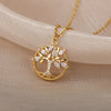 Gold Tree of Life Pendant Necklace with Crystals