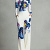 Color-blocked partial print crew neck top and trousers set