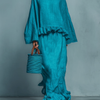 Blue Ruffled Blouse And Straight Skirt Suit