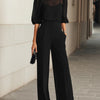 Valentina | Three-piece black set, consisting of a sheer camisole top and wide-leg pants