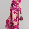 Rose Red Floral V-neck Belted Maxi Dress