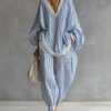 Blue Striped Lace-trimmed Loose Two-piece Set