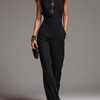 Black Chiffon Ruffled Sleeve Blouse And High-waisted Wide-leg Pants Set