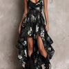 Black Bohemian Floral Print Irregular Strapless Maxi Dress