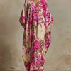 Floral Art Resort V-neck Batwing Sleeve Kaftan Maxi Dress