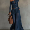 Lore | Navy Blue One Shoulder Top and Skirt Two Pieces