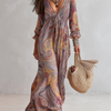 Paisley Print V-neck Gathered Chiffon Maxi Dress