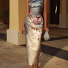 One-shoulder Satin Floral Print Midi Dress