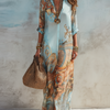 Vacation Blue Floral Print Shirt Maxi Dress