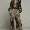 Baroque Ornate Floral Print Top And Wide-leg Trousers Casual Suit