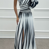 Shiloh - Elegant Striped Maxi Dress with One Shoulder
