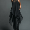 Women's Minimalist Imitation Acetate Slip Dress Paired With A Chiffon Overlay Maxi Dress