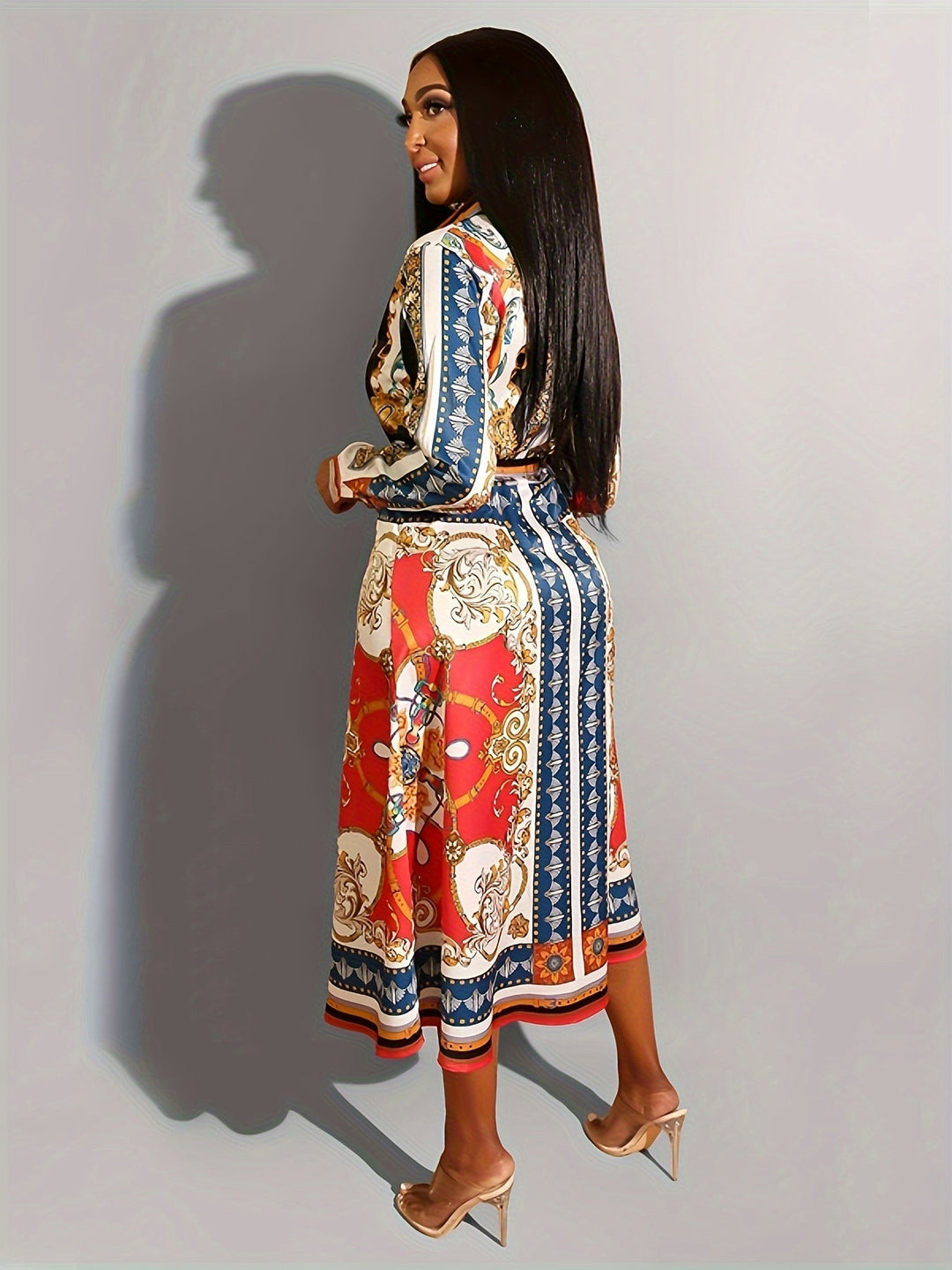 Marigold - Mid-Calf Long Sleeve Shirt Dress