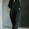 Women's Black Oversized Kimono-Sleeve Maxi Dress With Pockets