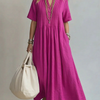 Saida – V-Neck Maxi Dress with Short Sleeves and Flowing Fit