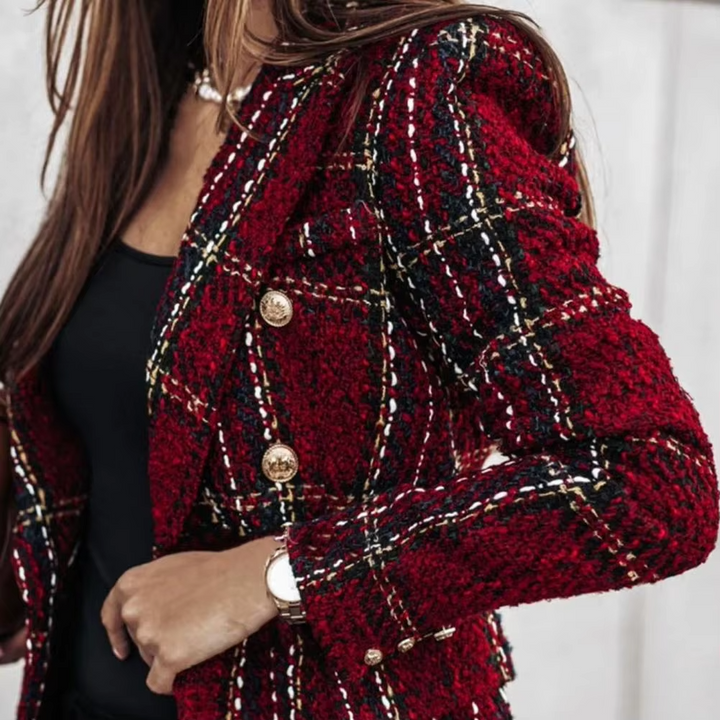 Avery™ - Modern Plaid Print Double Breasted Spring Blazer