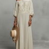 Women's Minimalist Off-the-shoulder Three-quarter Sleeve Embroidered Maxi Dress