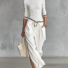 Women's Two-Piece Set: Long Sleeve Sporty T-Shirt with High Neck and Loose Pants with Drawstring