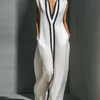 Women's White Sleeveless Maxi Dress With Black Contrast Trim