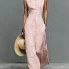 Women's Minimalist Stand-Collar Single-Breasted Sleeveless Maxi Dress