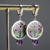 Boho Earrings with Purple Crystals in Silver