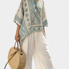 Quinley | Comfortable Printed Blouse and White Wide-Leg Pants