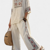 Tameric | Embroidered Raw Blouse and Wide Pants