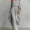 Isabela | Gray fluid set with spaghetti strap top and lightweight pants
