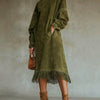 Suede Dress with Turtleneck and Fringes