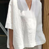 Verena - Solid V-neck Loose Mid-Sleeve Shirt