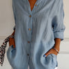 Azure | Women's Casual Button-Down Shirt Oversized Long Sleeve