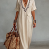 Women's Minimalist Embroidered Short-sleeved Shirt Maxi Dress