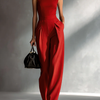 Women's Sleek Blend Burgundy Sleeveless Turtleneck Wide-Leg Jumpsuit