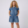 Joan | Vintage Short Cotton Denim-Look Overalls