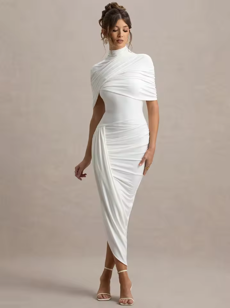 Taylor - Twisted Asymmetric Maxi Cape Dress
